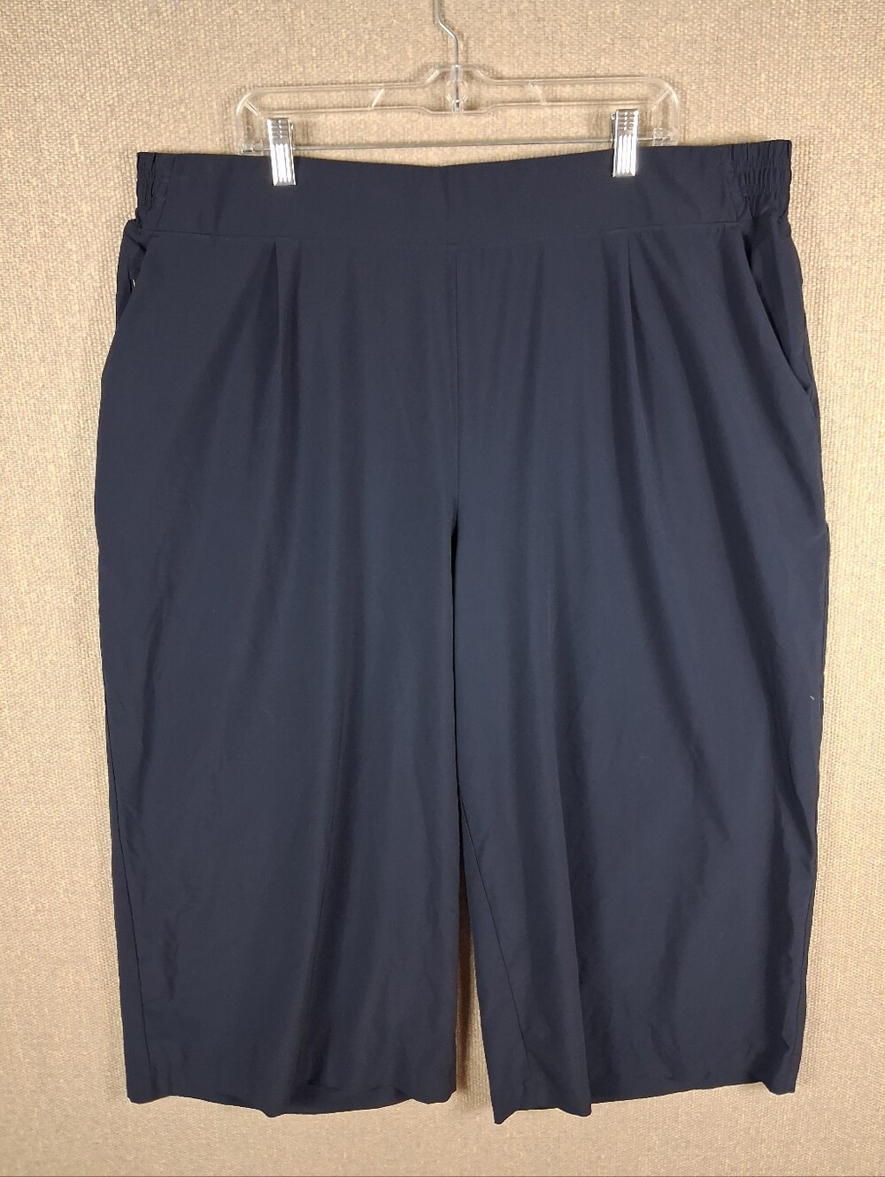 Athleta Brooklyn Wide Leg Crop Pants Womens 22 Navy Blue Pull On Lightweight